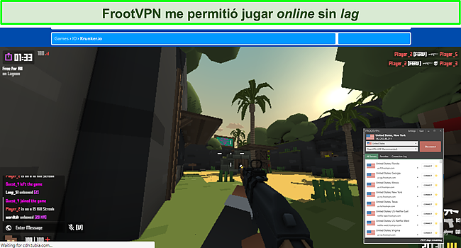 Captura de pantalla de un juego con FrootVPN.