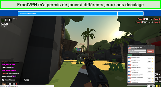 Capture d'écran du jeu avec FrootVPN.