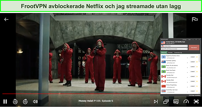 Skärmdump av FrootVPN som avblockerar Netflix.