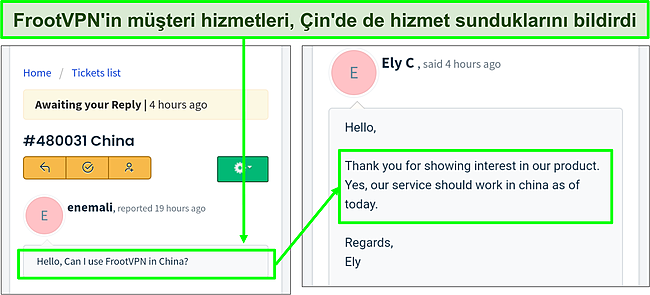 FrootVPN'in Çin'de çalıştığını doğrulamanın ekran görüntüsü.