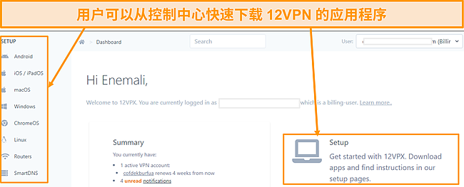 12VPN 应用程序下载按钮的屏幕截图。