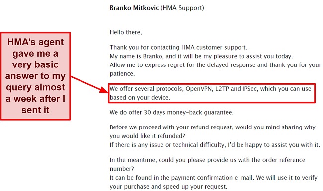 HMA’s email support team