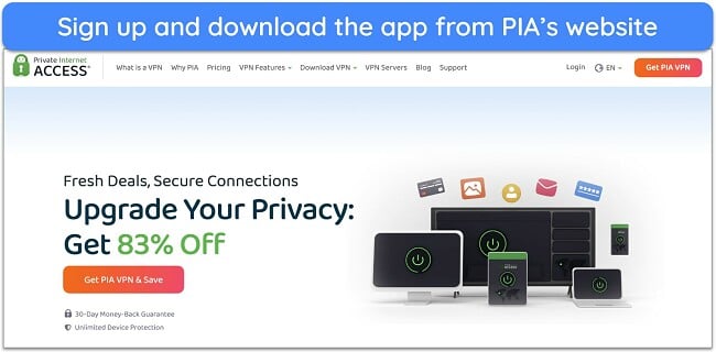 Screenshot of PIA's homepage