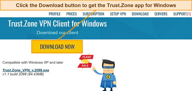 Screenshot of download page for Trust.Zone's Windows app