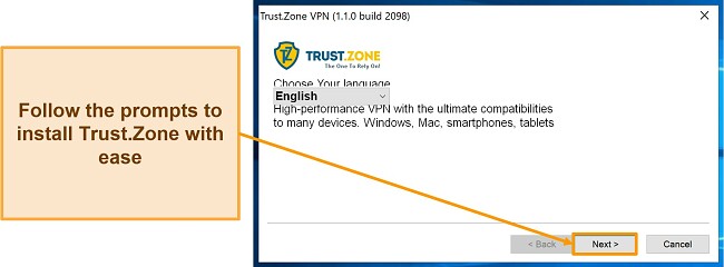 Screenshot of Trust.Zone's Windows application download process