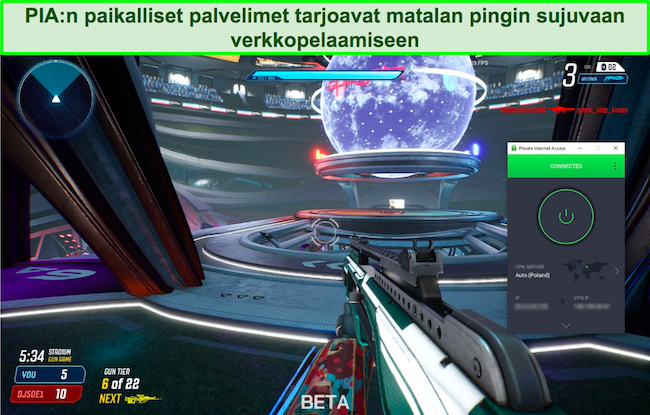 Kuvakaappaus PIA:sta yhdistettynä Puolan palvelimeen Splitgatea pelatessa.