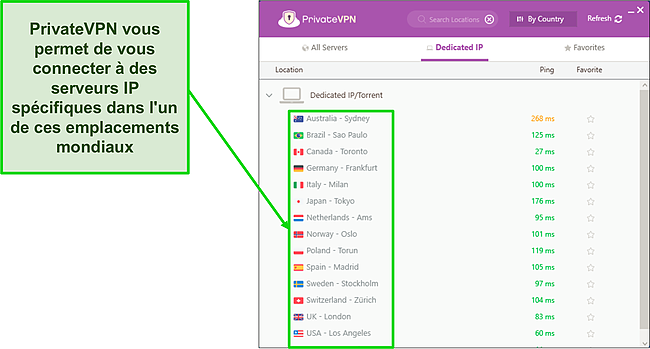 Capture d'écran du menu du serveur IP dédié VPN privé dans Windows.