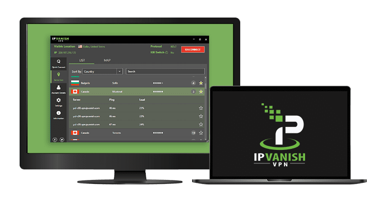 IPVanish Vendor UI screenshot