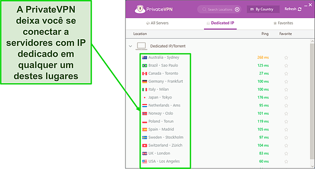 Captura de tela do menu do servidor IP dedicado de VPN privada no Windows.