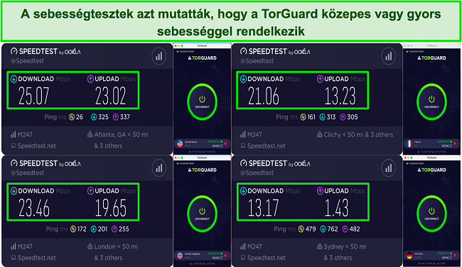 Képernyőkép a sebességteszt eredményeiről, amely az átlagsebességet mutatja