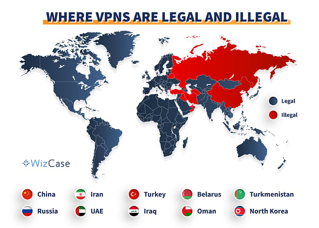 VPN이 합법적이고 불법인 곳