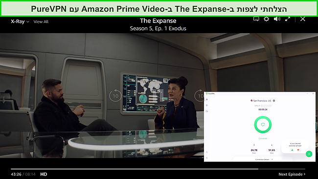 צילום מסך של PureVPN מבטל חסימה של Amazon Prime Video.