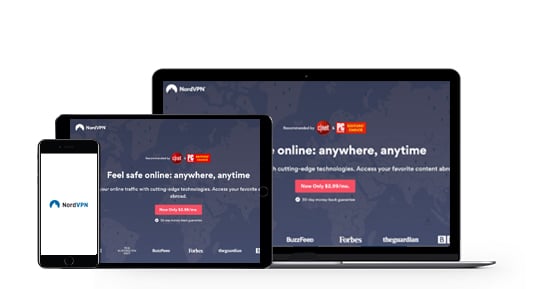 image of nordvpn homepage on mobile, tablet, and laptop screens