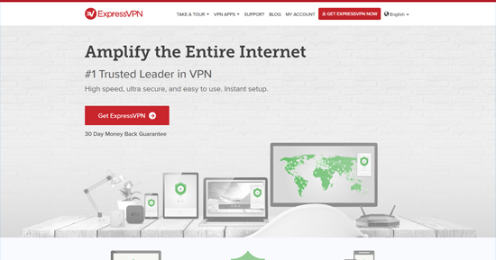 Screenshot of ExpressVPN's homepage