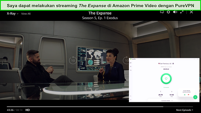 Tangkapan layar PureVPN membuka blokir Amazon Prime Video.