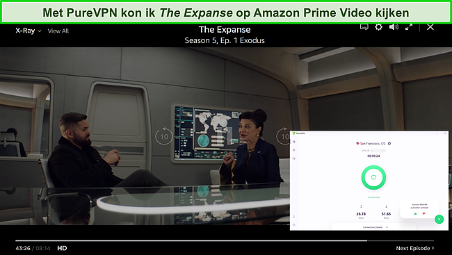 Screenshot van PureVPN die Amazon Prime Video deblokkeert.