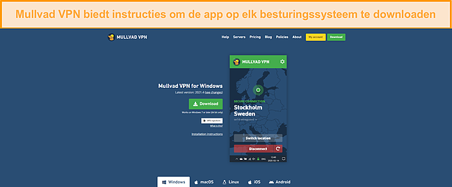 Screenshot van een downloadpagina voor Mullvad VPN.