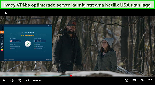 Skärmdump av Ivacy VPN som avblockerar Netflix.