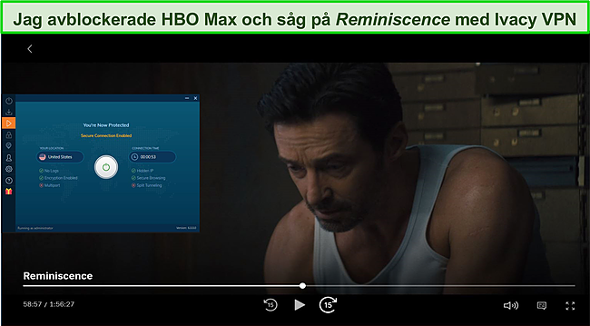 Skärmdump av Ivacy VPN som avblockerar HBO Max.