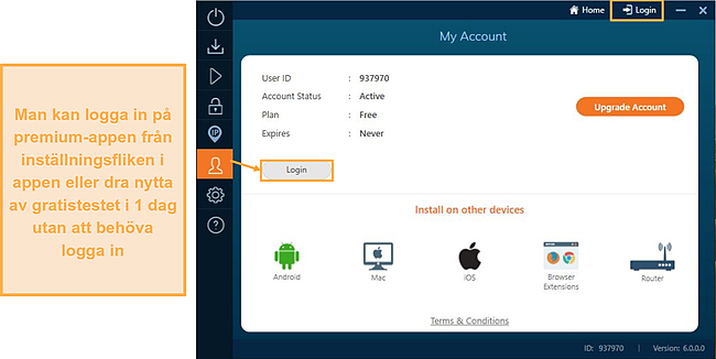 Skärmdump som visar hur du loggar in med ett premium Ivacy VPN-konto.