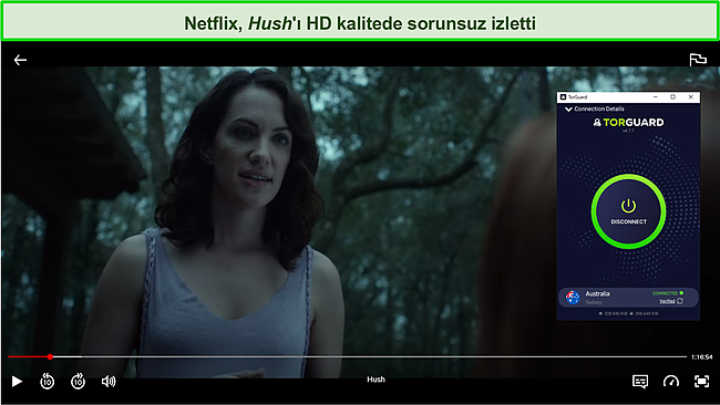 TorGuard'ın Netflix'i başarıyla yayınlamasının ekran görüntüsü.