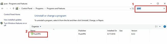 Screenshot of step 3 on How to Uninstall PureVPN from Your Windows Desktop