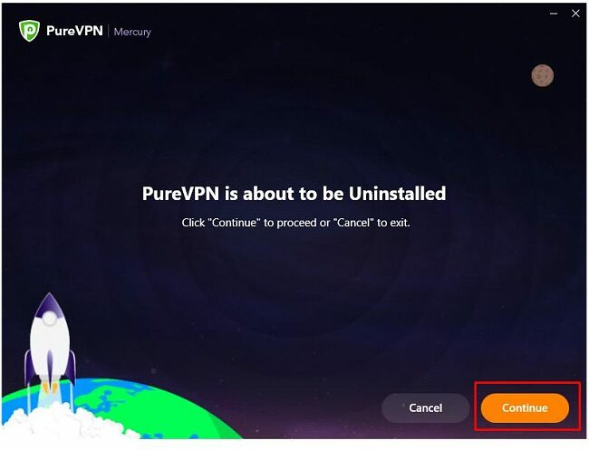 Skjermbilde av trinn 3 om hvordan du avinstallerer PureVPN fra Windows-skrivebordet