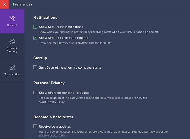تخصيص Avast SecureLine VPN