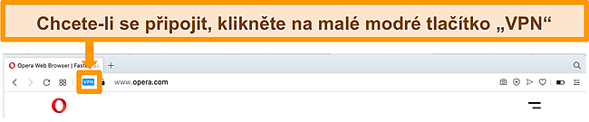 Snímek obrazovky vyhledávacího panelu Opera VPN.