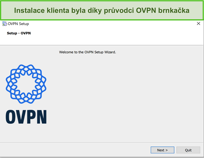 Screenshot průvodce nastavením OVPN