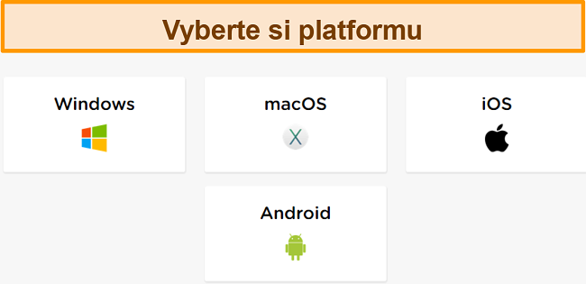 Screenshot procesu vytváření účtu HideIPVPN, kde si musíte vybrat požadovanou platformu.