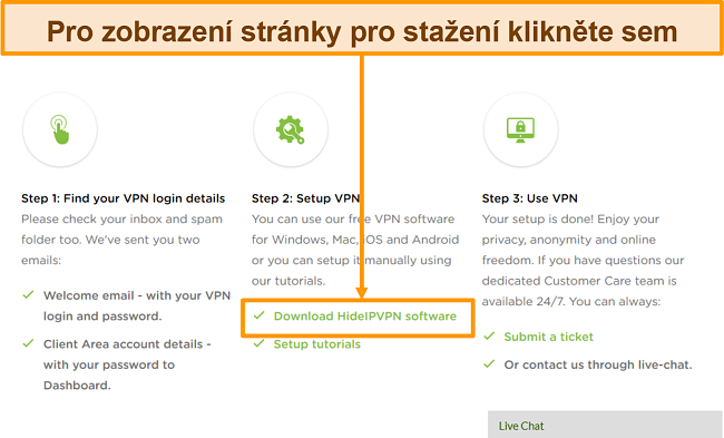 Screenshot of HideIPVPN's account creation process, where you need to click on 