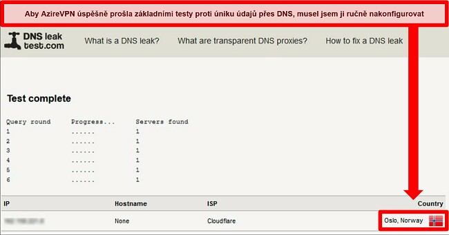  Screenshot z úspěšného testu úniku DNS