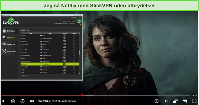 Skærmbillede af SlickVPN, der blokerer Netflix