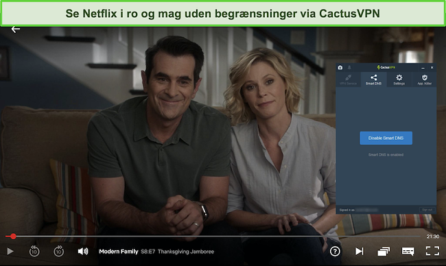 Skærmbillede af Modern Family med succes streaming på Netflix med CactusVPN tilsluttet