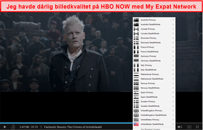 Skærmbillede af My Expat Network, der fjerner blokering af HBO NU