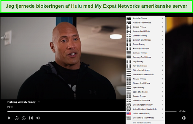 Skærmbillede af My Expat Network, der fjerner blokeringen af Hulu