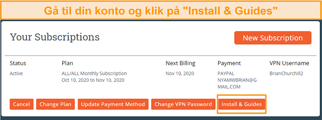 Skærmbillede af det første trin i My Expat Network installation