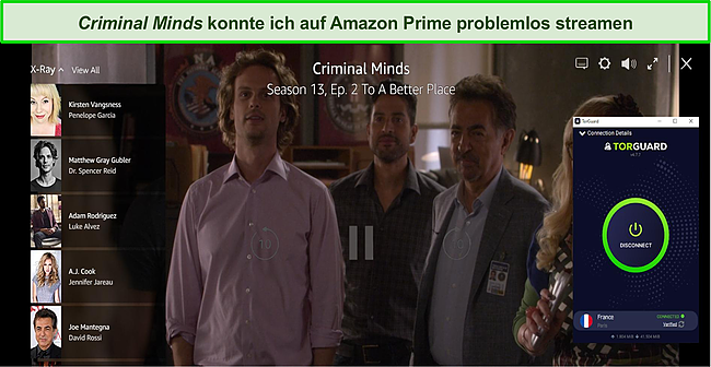 Screenshot von TorGuard, das sich mit Amazon Prime verbindet und streamt.