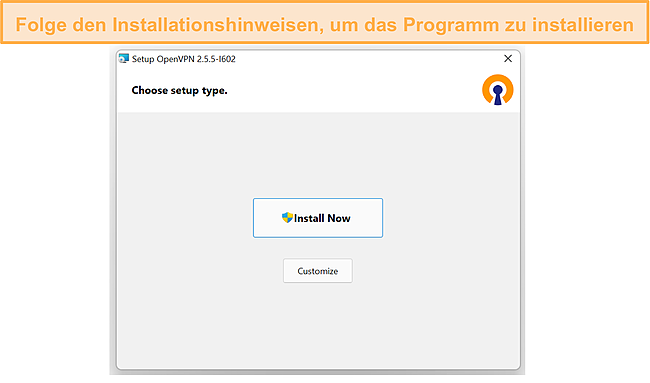 Screenshot, der den Installationsprozess der OpenVPN-GUI zeigt.