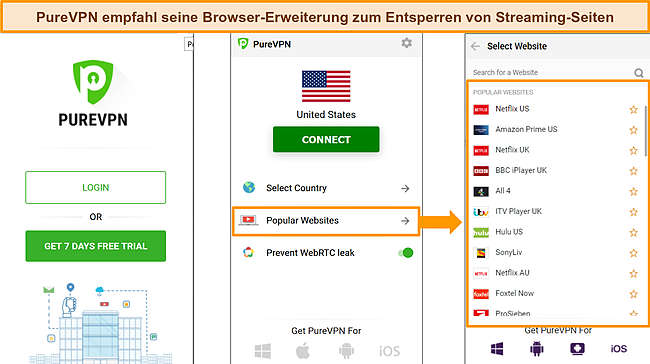 Der Screenshot der PureVPN-Browsererweiterung ist sehr einfach zu verwenden, sodass Sie sofort eine Verbindung herstellen können.