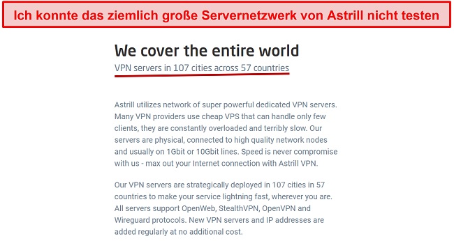 Screenshot der Astrill VPN-Serverliste