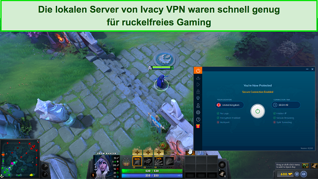 Screenshots von Ookla-Geschwindigkeitstests mit Ivacy VPN, das mit Servern in den USA, Großbritannien, Australien und Deutschland verbunden ist.