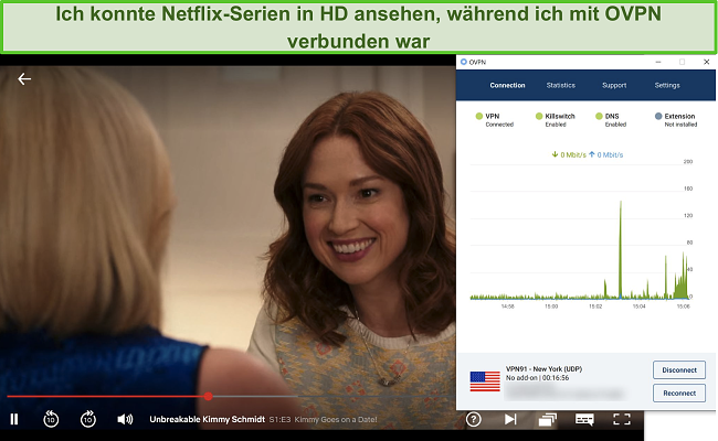 Screenshot von OVPN, das Netflix entsperrt