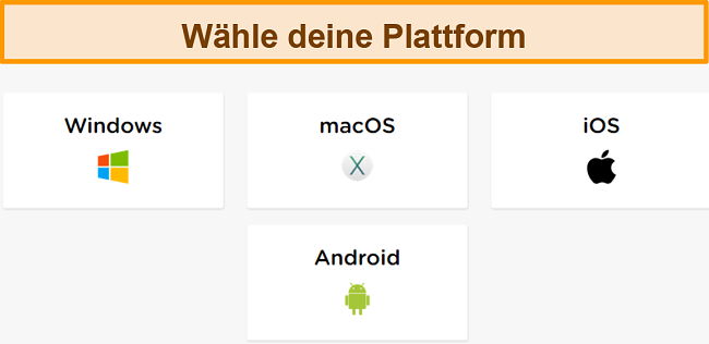 Screenshot des Kontoerstellungsprozesses von HideIPVPN, in dem Sie die gewünschte Plattform auswählen müssen.