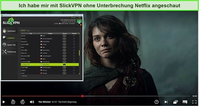 Screenshot von SlickVPN, das Netflix entsperrt
