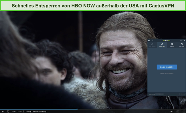 Screenshot von Game of Thrones, das JETZT erfolgreich auf HBO mit verbundenem CactusVPN gestreamt wurde