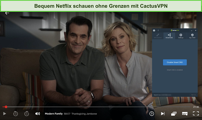 Screenshot von Modern Family erfolgreiches Streaming auf Netflix mit verbundenem CactusVPN