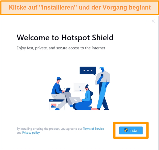 Screenshot des Hotspot Shield-Installationsbildschirms unter Windows.