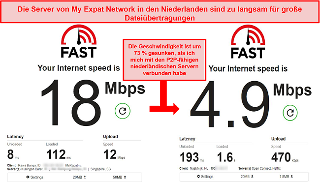 Screenshot der langsamen Torrenting-Server von My Expat Network in den Niederlanden